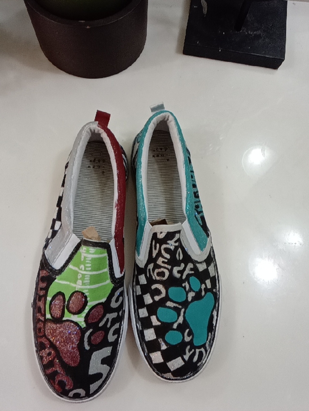 Hand-Painted Slip-On Sneakers with Paw Print Design
